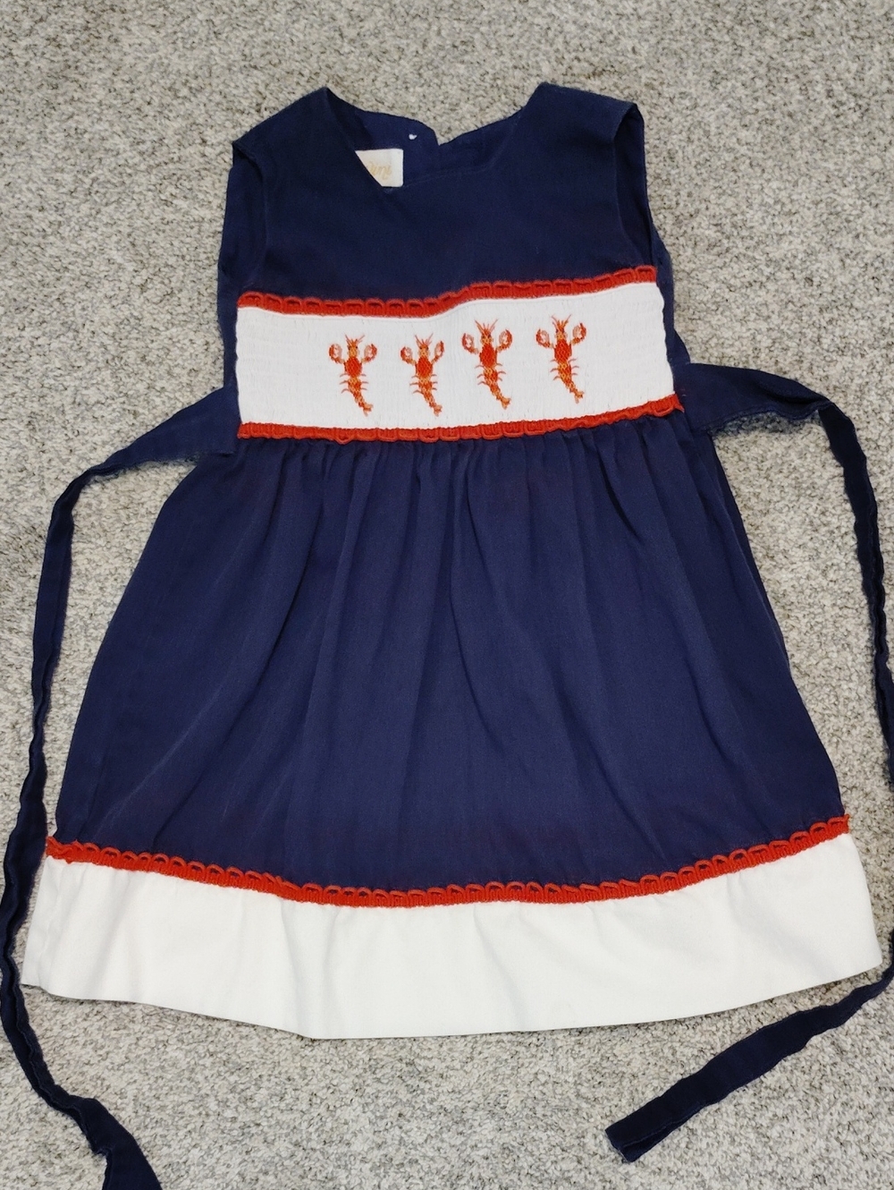 Navy Smocked Lobster Appliqué Kids Dress